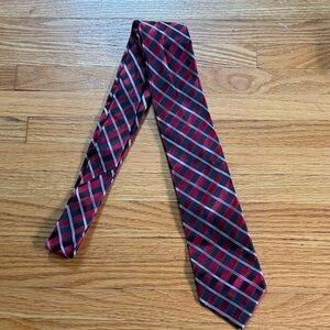 Van Heusen Red and Black Checkered Tie 100% Silk